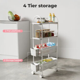 Levede 4 Tier Narrow Kitchen Trolley Cart Metal Pull Out Baskets Storage Bins - thumbnail 6