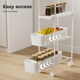 Levede 4 Tier Narrow Kitchen Trolley Cart Metal Pull Out Baskets Storage Bins - thumbnail 5