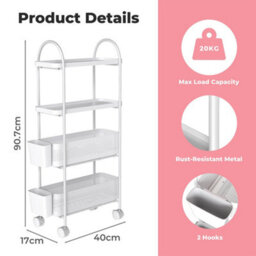 Levede 4 Tier Narrow Kitchen Trolley Cart Metal Pull Out Baskets Storage Bins - thumbnail 9