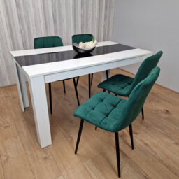 Kosy Koala Dining Table And 4 Chairs Wooden White Black Table Tufted Velvet Green Chairs - thumbnail 8