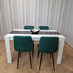 Kosy Koala Dining Table And 4 Chairs Wooden White Black Table Tufted Velvet Green Chairs - thumbnail 1