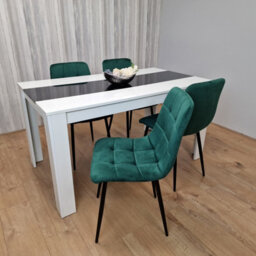Kosy Koala Dining Table And 4 Chairs Wooden White Black Table Tufted Velvet Green Chairs - thumbnail 7