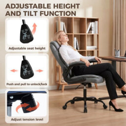 Grey Executive Office Chair With Flip-Up Armrests, Computer Desk Chair - thumbnail 5