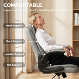 Grey Executive Office Chair With Flip-Up Armrests, Computer Desk Chair - thumbnail 3