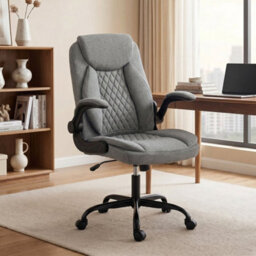 Grey Executive Office Chair With Flip-Up Armrests, Computer Desk Chair - thumbnail 1