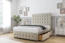 "Comfort Flourence Cream Plush Divan Bed Set 2 Drawers Left Side - 26"" Strutted & 12"" Footboard 6' Super King" - thumbnail 2