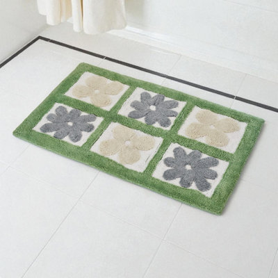 Showerdrape Fiore 100% Cotton Green & Grey Floral Anti-Slip Bath Mat 800 X 500mm - image 1