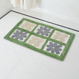 Showerdrape Fiore 100% Cotton Green & Grey Floral Anti-Slip Bath Mat 800 X 500mm - thumbnail 1