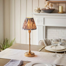 Luminosa Lighting Luminosa Burley Rechargeable Brushed Aged Brass Plate Table Lamp With Pearl Grey Fabric Ikat Shade 16Cm Integrated Led - thumbnail 2
