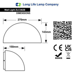 Long Life Lamps Company Outdoor Downward Wall Light Anthracite Grey Half Circular Frosted Diffuser Ip54 Zlc382B - thumbnail 2