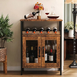 Industrial Wine Rack Cabinet Mini Drink Bar Bottle Glass Holder Display Cupboard - thumbnail 4