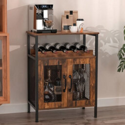Industrial Wine Rack Cabinet Mini Drink Bar Bottle Glass Holder Display Cupboard - thumbnail 5