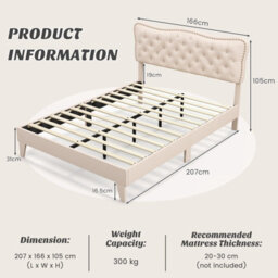 Costway King Size Bed Frame Wooden Slat Bed Platform W/ Upholstered Button Tufted Headboard - thumbnail 3