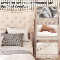 Costway King Size Bed Frame Wooden Slat Bed Platform W/ Upholstered Button Tufted Headboard - thumbnail 7