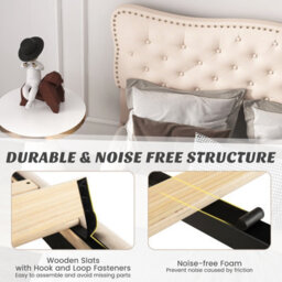 Costway King Size Bed Frame Wooden Slat Bed Platform W/ Upholstered Button Tufted Headboard - thumbnail 6