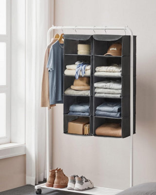 Songmics Hanging Wardrobe Storage Organisers, Set Of 2, Hanging Storage Shelves, Foldable Wardrobe Clothes Organisers, Grey - image 1