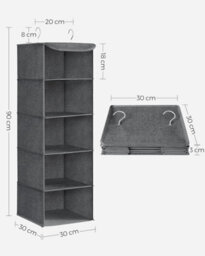 Songmics Hanging Wardrobe Storage Organisers, Set Of 2, Hanging Storage Shelves, Foldable Wardrobe Clothes Organisers, Grey - thumbnail 2