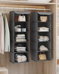 Songmics Hanging Wardrobe Storage Organisers, Set Of 2, Hanging Storage Shelves, Foldable Wardrobe Clothes Organisers, Grey - thumbnail 3