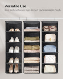 Songmics Hanging Wardrobe Storage Organisers, Set Of 2, Hanging Storage Shelves, Foldable Wardrobe Clothes Organisers, Grey - thumbnail 4