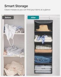 Songmics Hanging Wardrobe Storage Organisers, Set Of 2, Hanging Storage Shelves, Foldable Wardrobe Clothes Organisers, Grey - thumbnail 7