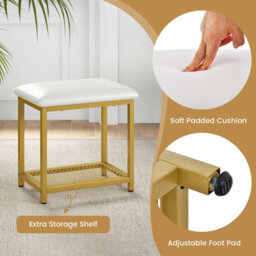 Costway 3 In 1 Vanity Dressing Table Set Book Storage Shelf Ladder Desk Cushioned Stool - thumbnail 8