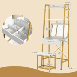 Costway 3 In 1 Vanity Dressing Table Set Book Storage Shelf Ladder Desk Cushioned Stool - thumbnail 2