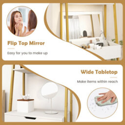 Costway 3 In 1 Vanity Dressing Table Set Book Storage Shelf Ladder Desk Cushioned Stool - thumbnail 6