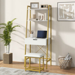 Costway 3 In 1 Vanity Dressing Table Set Book Storage Shelf Ladder Desk Cushioned Stool - thumbnail 5