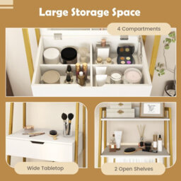 Costway 3 In 1 Vanity Dressing Table Set Book Storage Shelf Ladder Desk Cushioned Stool - thumbnail 7