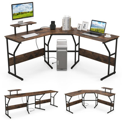 Costway L-Shaped Desk Long 2-Person Corner Computer Desk W/ Monitor Stand - image 1