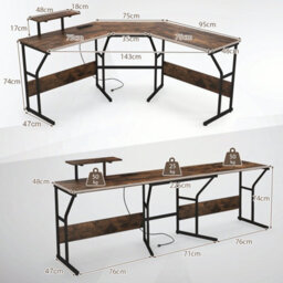 Costway L-Shaped Desk Long 2-Person Corner Computer Desk W/ Monitor Stand - thumbnail 2