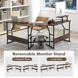 Costway L-Shaped Desk Long 2-Person Corner Computer Desk W/ Monitor Stand - thumbnail 6