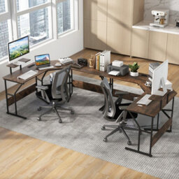 Costway L-Shaped Desk Long 2-Person Corner Computer Desk W/ Monitor Stand - thumbnail 5