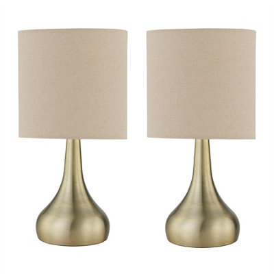 First Choice Lighting Set Of 2 Romana - Antique Brass Touch Table Lamp With Linen Shades - image 1