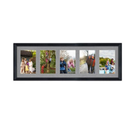 AK Frames 26X8 Black Classic Multi Photo Frame With Mid Grey Mount - Holds 5 Apertures (5X) 6X4 Photos - thumbnail 1