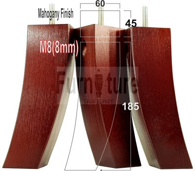 L&F 4X Replacement Furniture Legs Solid Wood Feet 185mm Height Sofas Chairs Settee Cabinets M8(8mm) Tsp2022 (Mahogany) - image 1