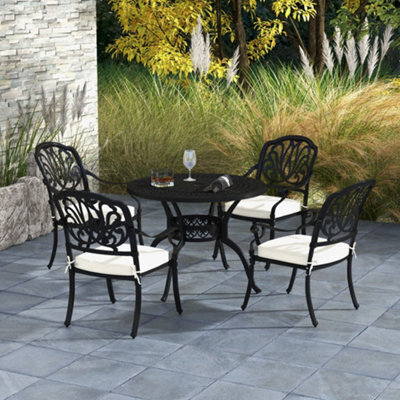 Outsunny 4 Seater Outdoor Dining Set With Cushions Parasol Hole Cast Aluminium - image 1