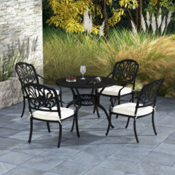 Outsunny 4 Seater Outdoor Dining Set With Cushions Parasol Hole Cast Aluminium - thumbnail 1