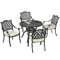 Outsunny 4 Seater Outdoor Dining Set With Cushions Parasol Hole Cast Aluminium - thumbnail 2