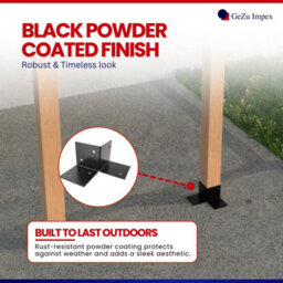 Gezu Impex Pergola Floor Bracket Black - Fence Post Corner Bolt Down Bracket - 121X121mm (Pack Of 8) - thumbnail 4