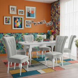 Lara Extendable Dining Table Set With 6 St63 Dining Chairs Mdf Hdf Chipboard Wood 140 To 180 Cm White - thumbnail 1