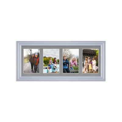 AK Frames 50X20Cm Silver Classic Multi Photo Frame With Mid Grey Mount - Holds 4 Apertures (4X) 6X4 Photos - image 1