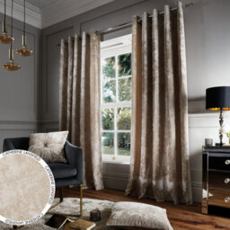 Catherine Lansfield Crushed Velvet 66X72 Inch Lined Eyelet Curtains Two Panels Natural