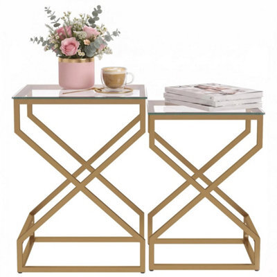 Nest Of Tables, Side Table Set Of 2 With Transparent Top, Transparent - image 1