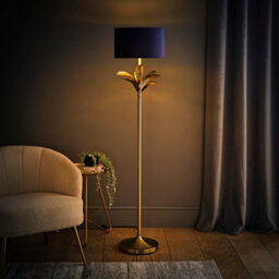 Valuelights Christina Navy Blue Velvet With Gold Inner Drum Shade Gold Palm Leaf Floor Lamp - thumbnail 4