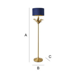 Valuelights Christina Navy Blue Velvet With Gold Inner Drum Shade Gold Palm Leaf Floor Lamp - thumbnail 8