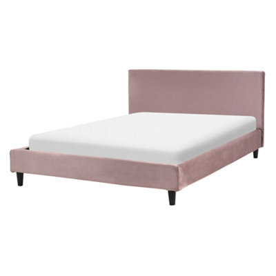Beliani Bed Velvet Fitou 140 X 200 Cm (Eu Double) Pink - image 1