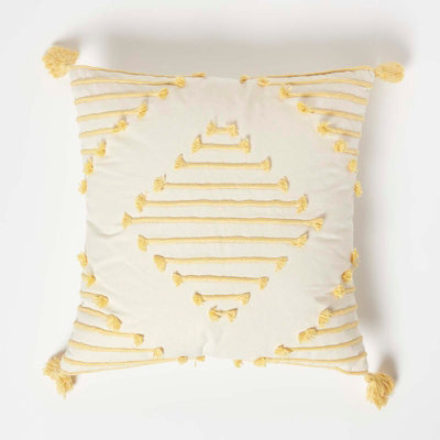 Homescapes Yellow Geometric Tassel Cotton Cushion 45 X 45 Cm - image 1