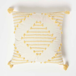 Homescapes Yellow Geometric Tassel Cotton Cushion 45 X 45 Cm - thumbnail 1