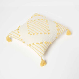 Homescapes Yellow Geometric Tassel Cotton Cushion 45 X 45 Cm - thumbnail 5